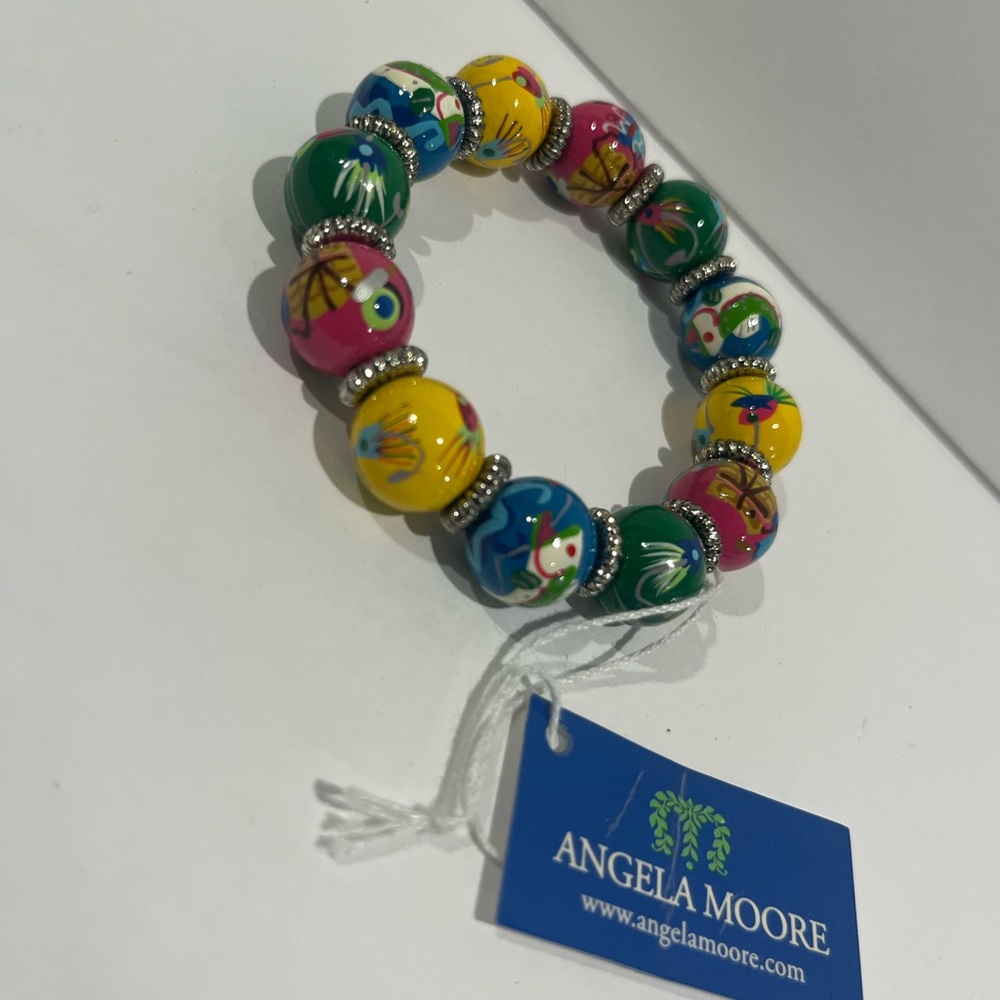 NWT Angela Moore Multicolor Fishing Themed Beaded Elastic Bracelet